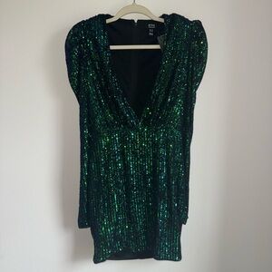 Privy Green Sequin Mini Long Sleeve Dress | New Years, Sparkly, Blue, Black